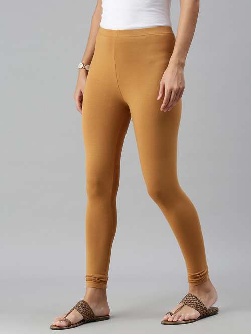 women brown solid ankle length legging
