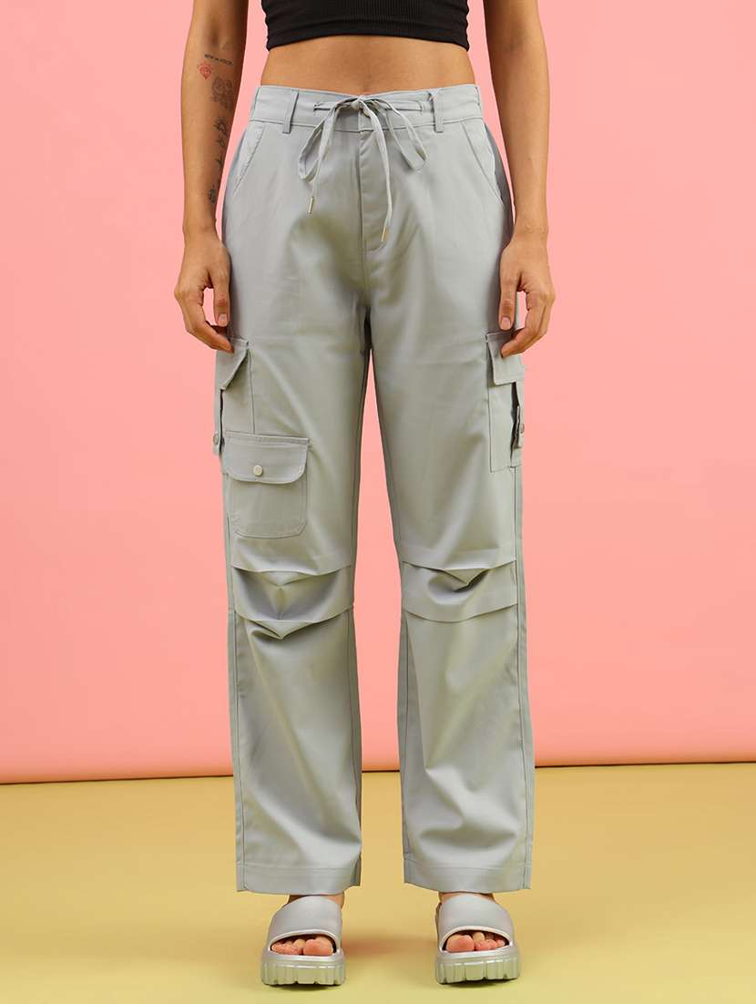 women solid mid rise regular fit cargo