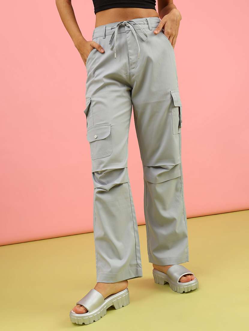women solid mid rise regular fit cargo - 21965464 -  Standard Image - 1