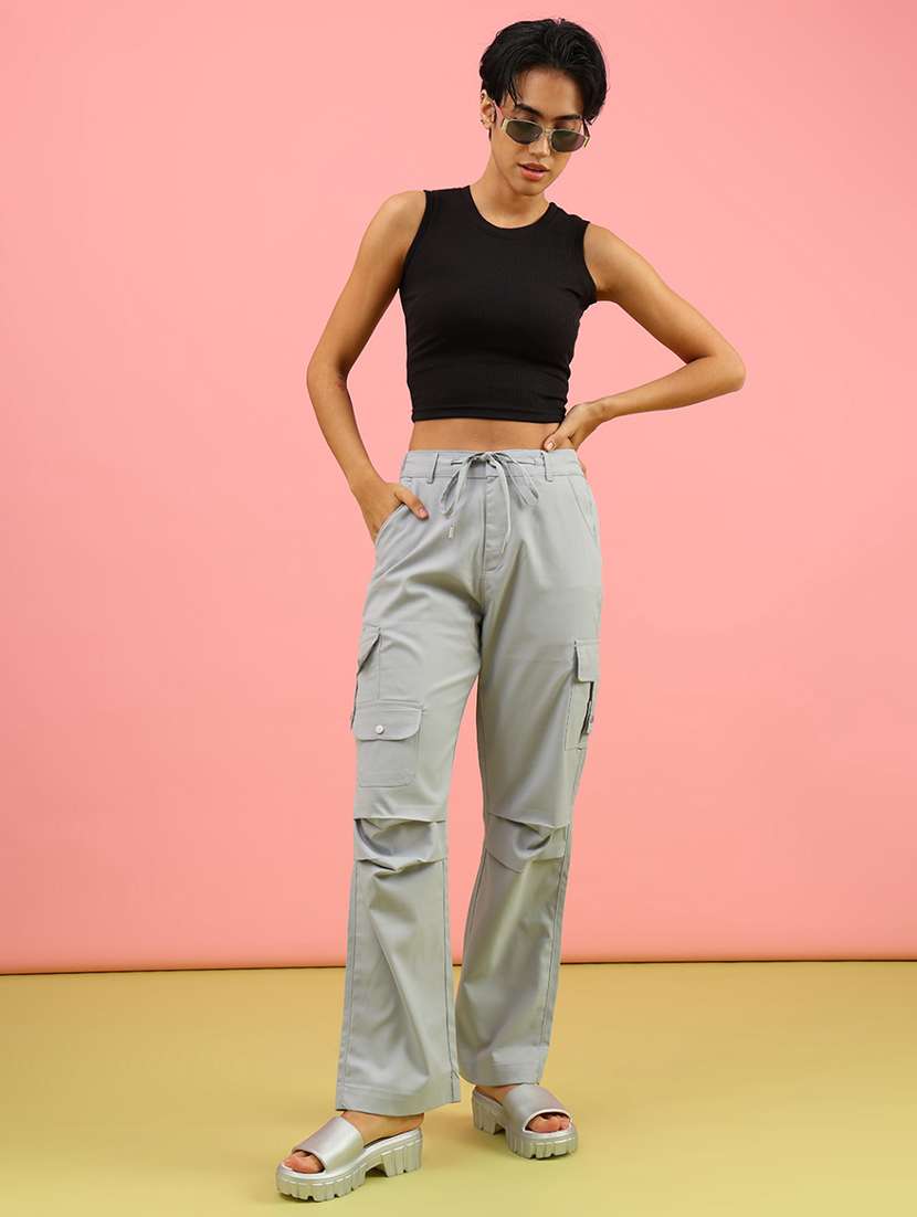 women solid mid rise regular fit cargo - 21965464 -  Standard Image - 4