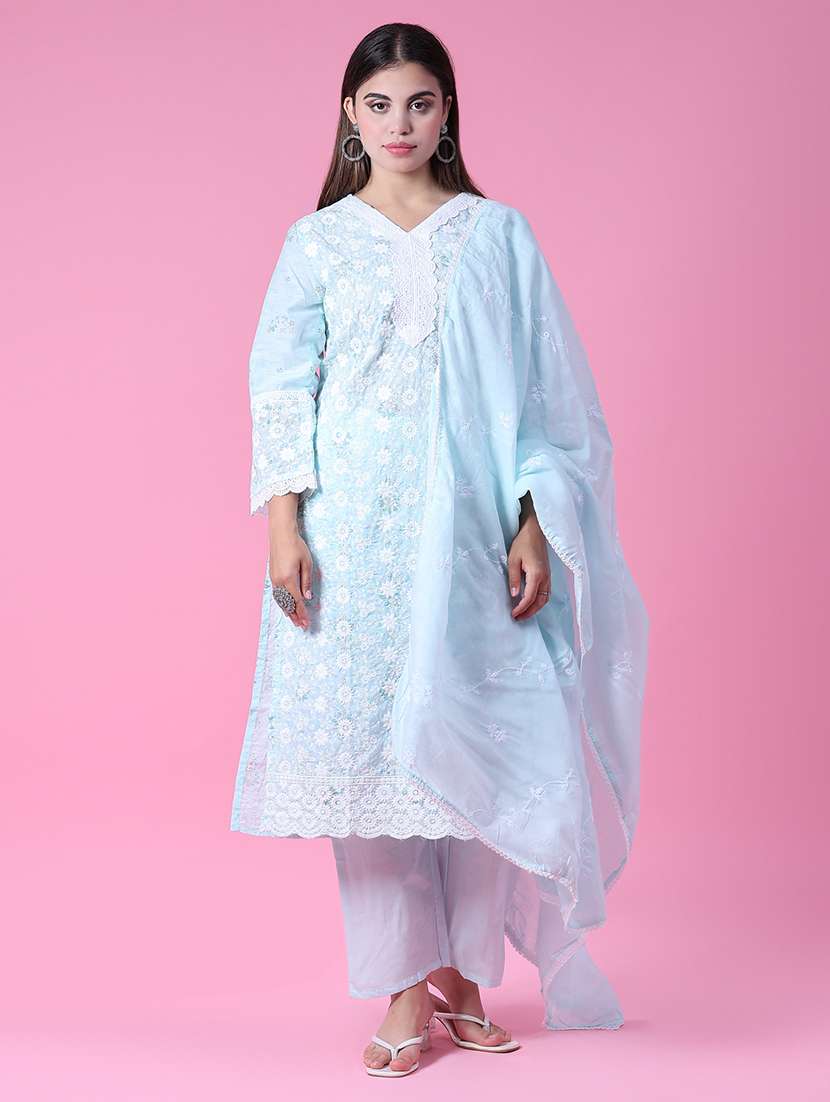 women three quarter sleeve kurta pant with dupatta set - 21965516 -  Standard Image - 1