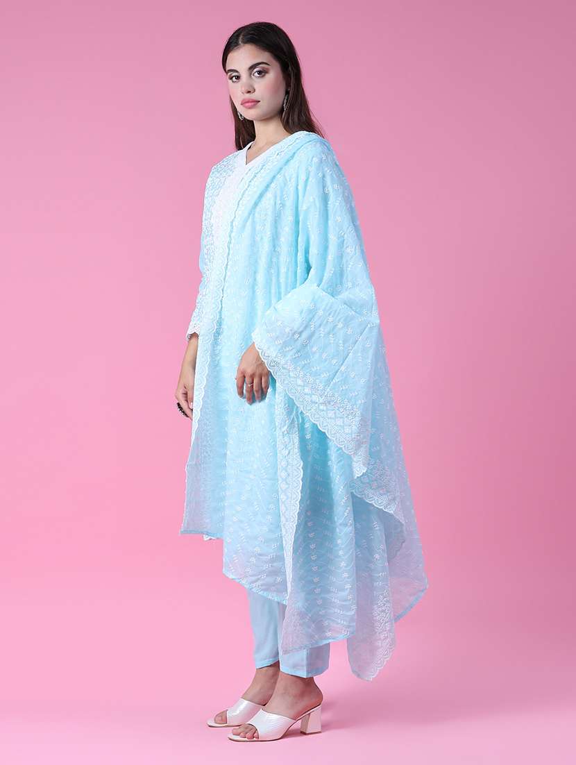 women three quarter sleeve kurta pant with dupatta set - 21965518 -  Standard Image - 1