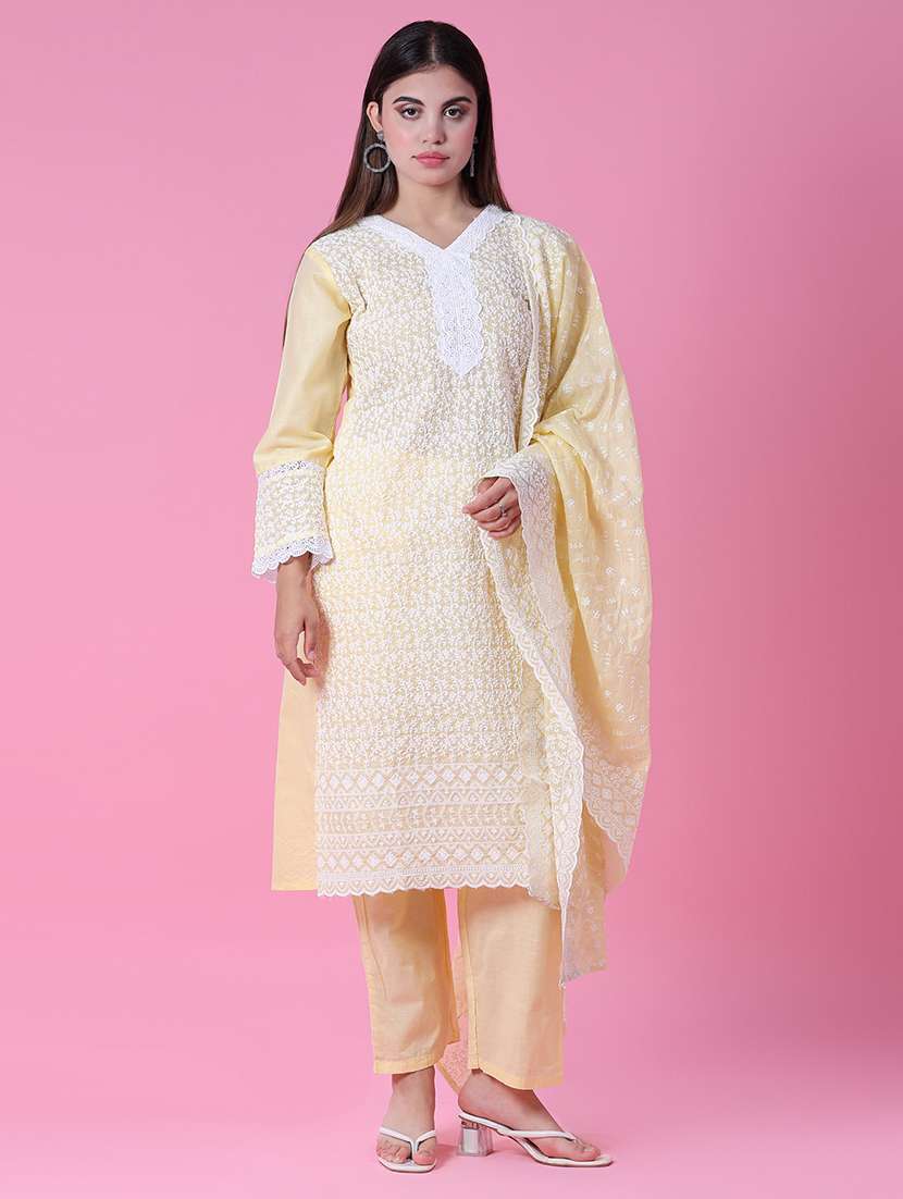 women three quarter sleeve kurta pant with dupatta set - 21965519 -  Standard Image - 1