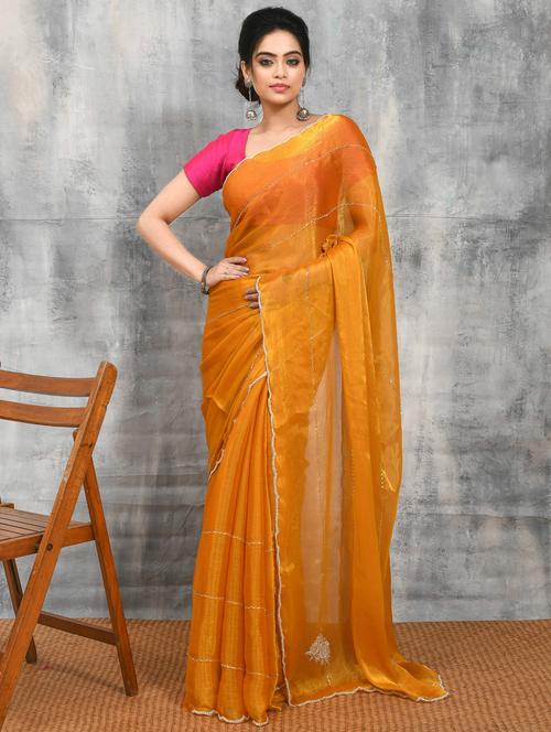 women solid with work embellished saree with blouse - 21965523 -  Standard Image - 0