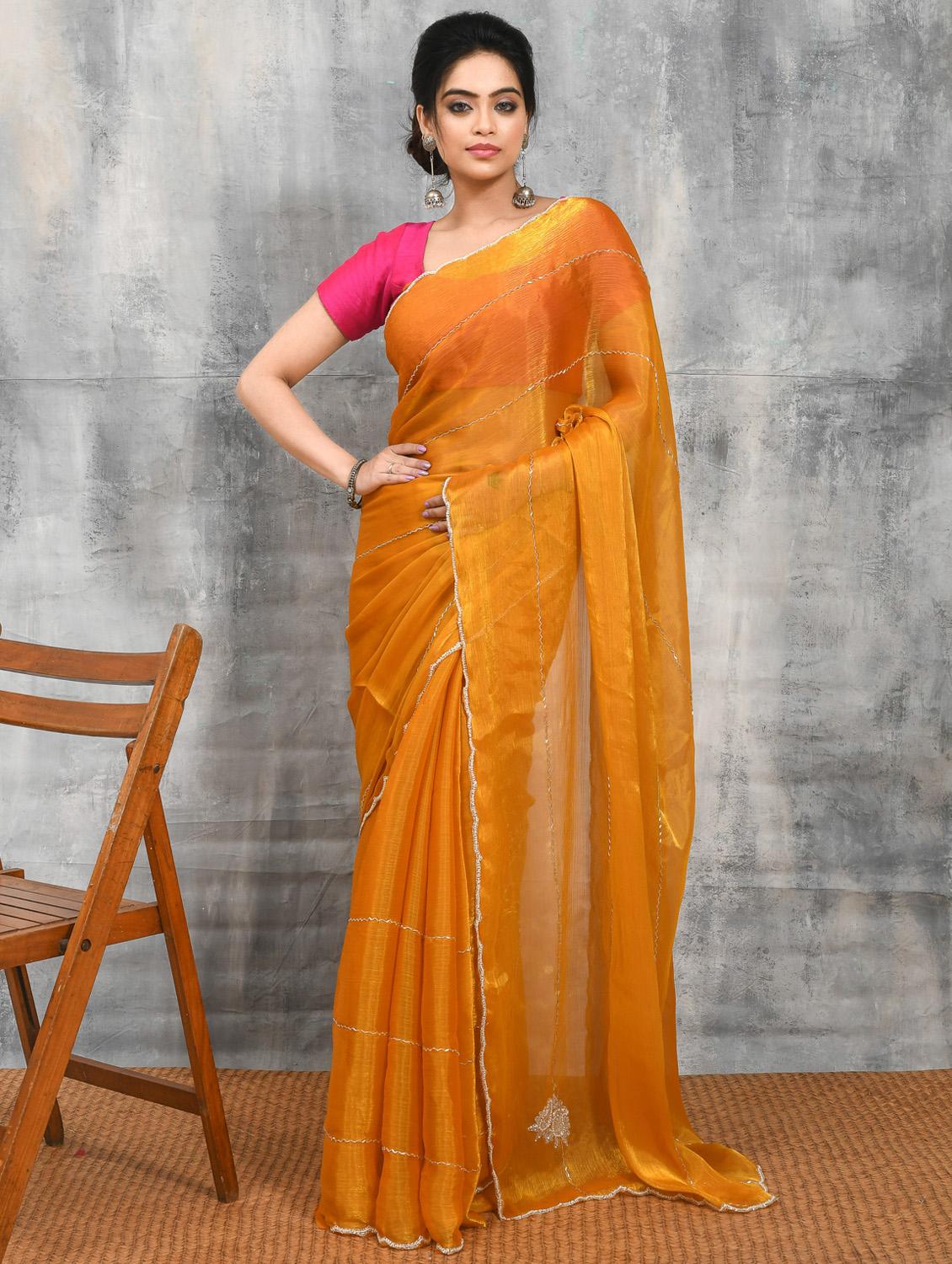 women solid with work embellished saree with blouse - 21965523 -  Zoom Image - 0