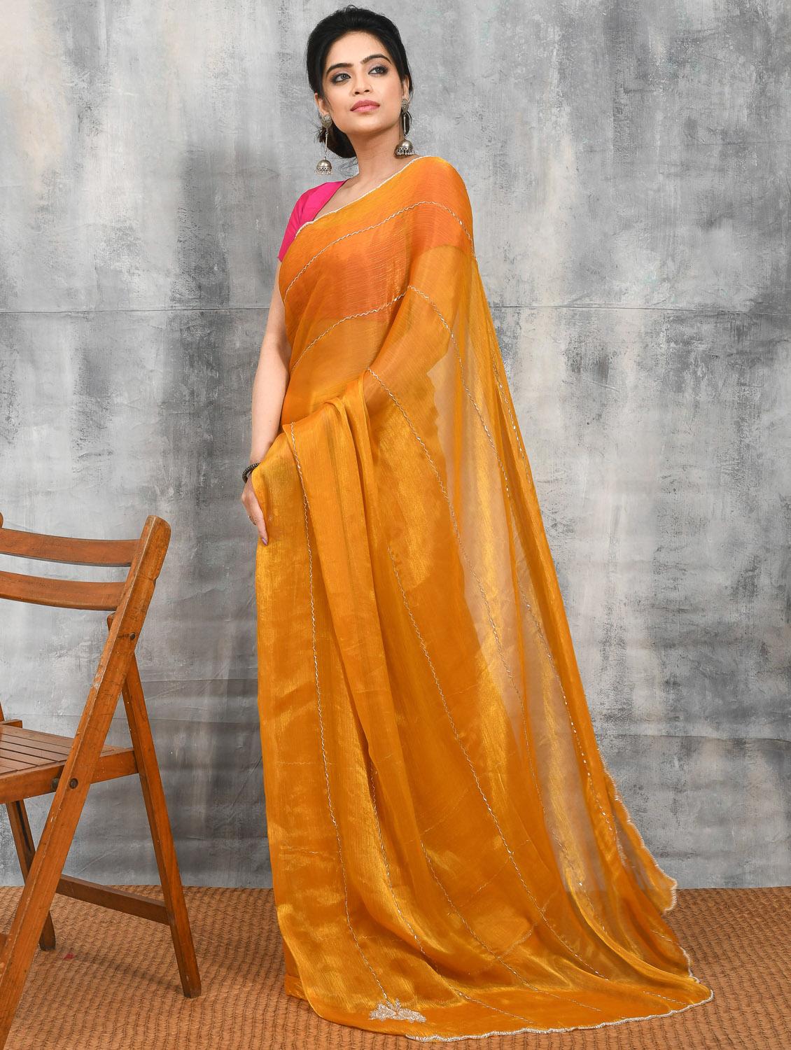 women solid with work embellished saree with blouse - 21965523 - Standard Image - 1