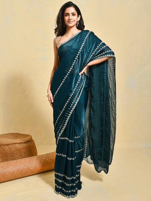 women solid with work embellished saree with blouse - 21965526 -  Standard Image - 0