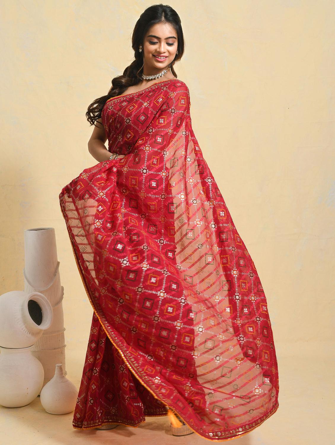 women printed casual wear saree with blouse - 21965541 -  Standard Image - 1