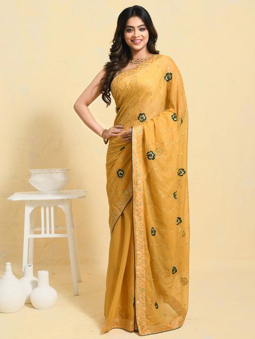 women solid with work embroidered saree with blouse - 21965547 - Standard Image - 0