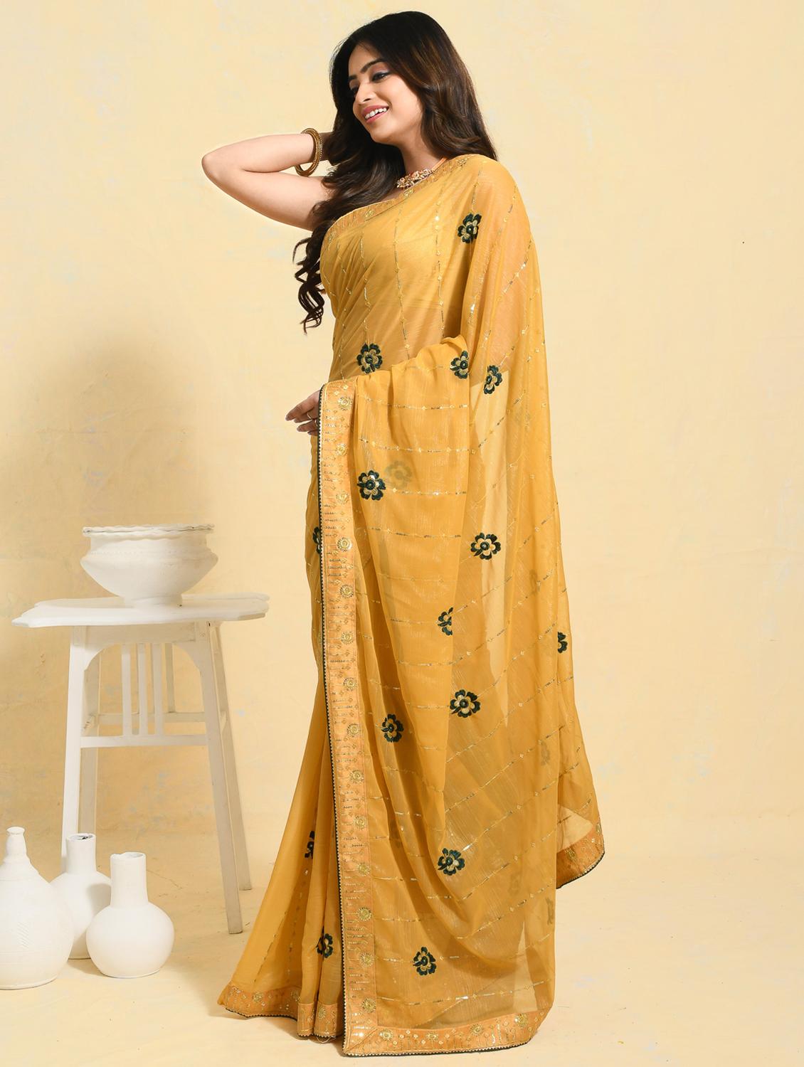 women solid with work embroidered saree with blouse - 21965547 -  Standard Image - 1