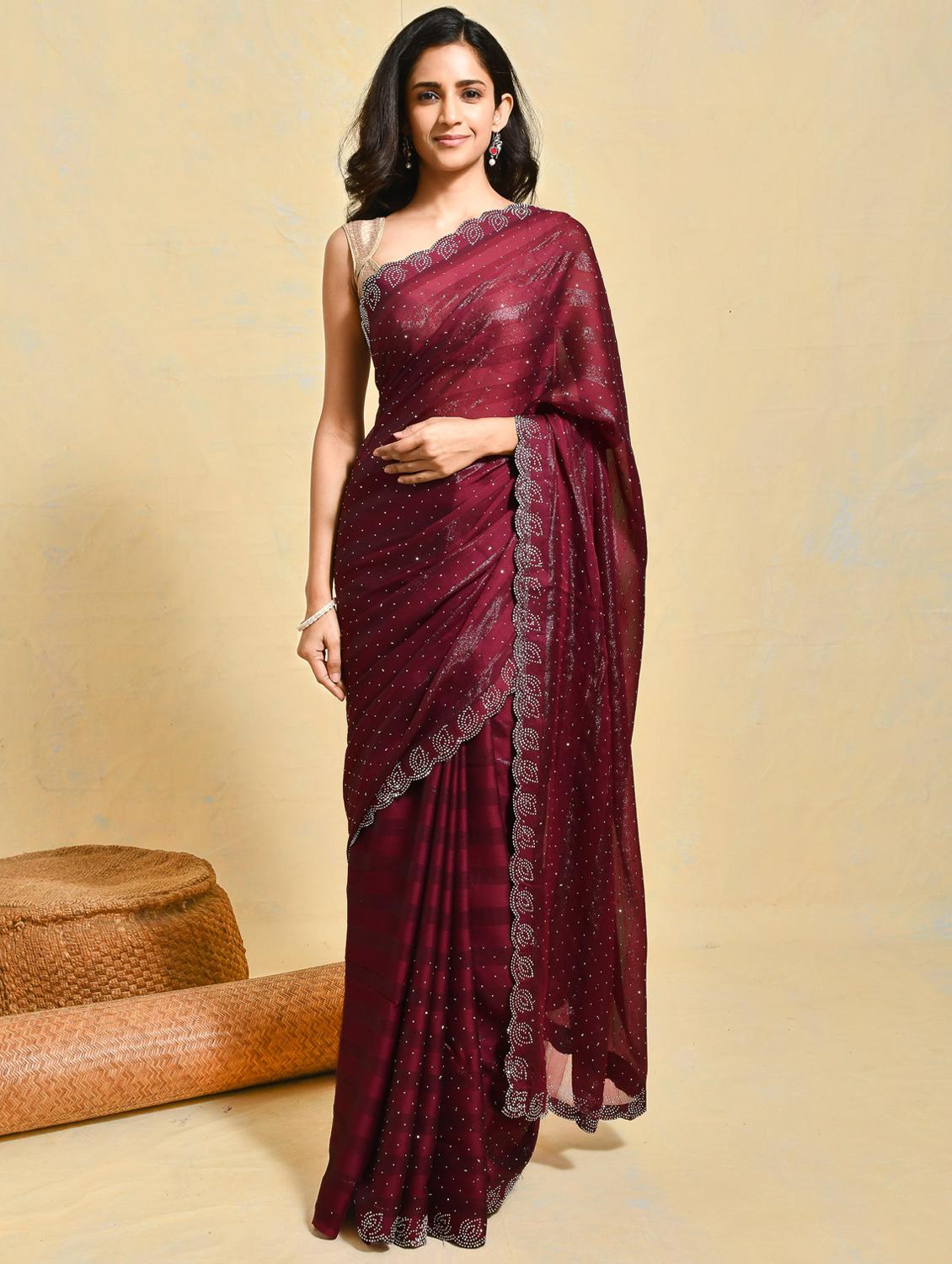 women striped embellished saree with blouse - 21965562 - Standard Image - 1