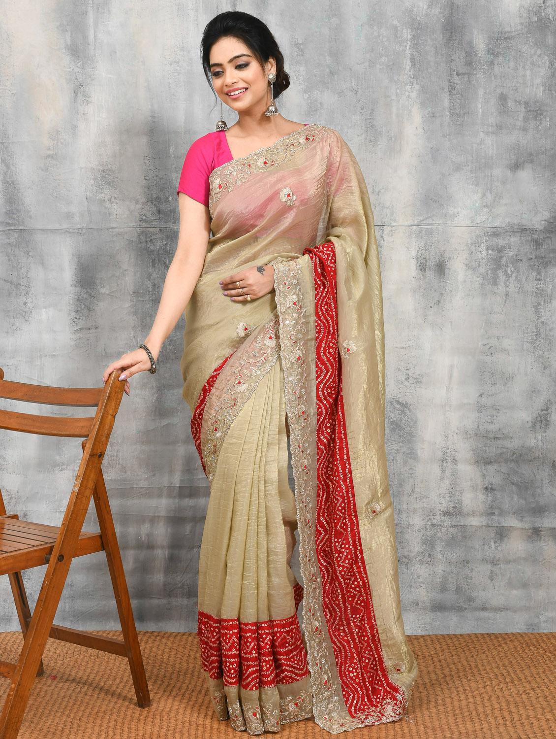 women solid with work embroidered saree with blouse - 21965581 - Standard Image - 1