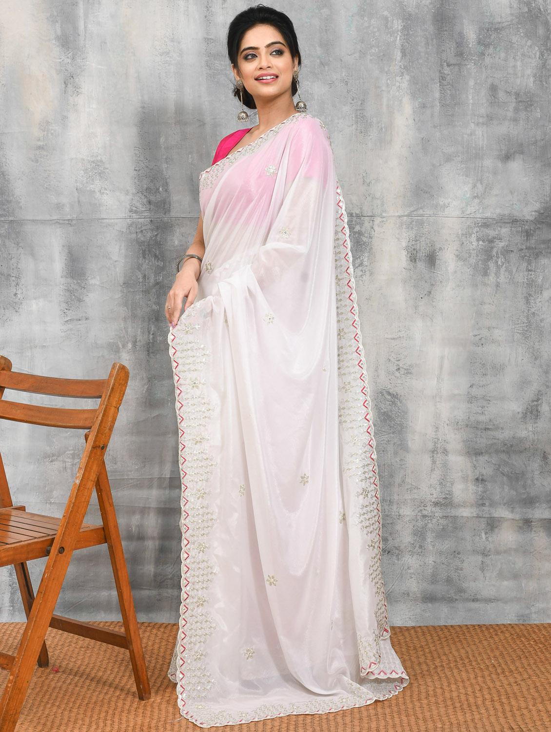 women solid with work embroidered saree with blouse - 21965584 - Standard Image - 1