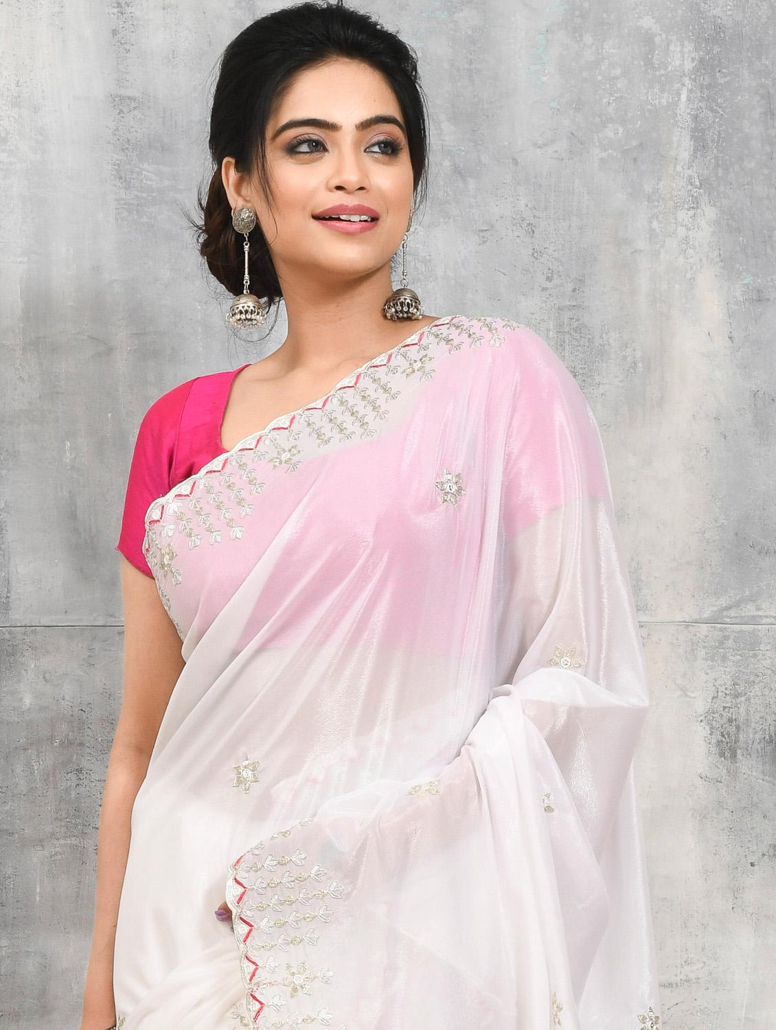 women solid with work embroidered saree with blouse - 21965584 - Standard Image - 4
