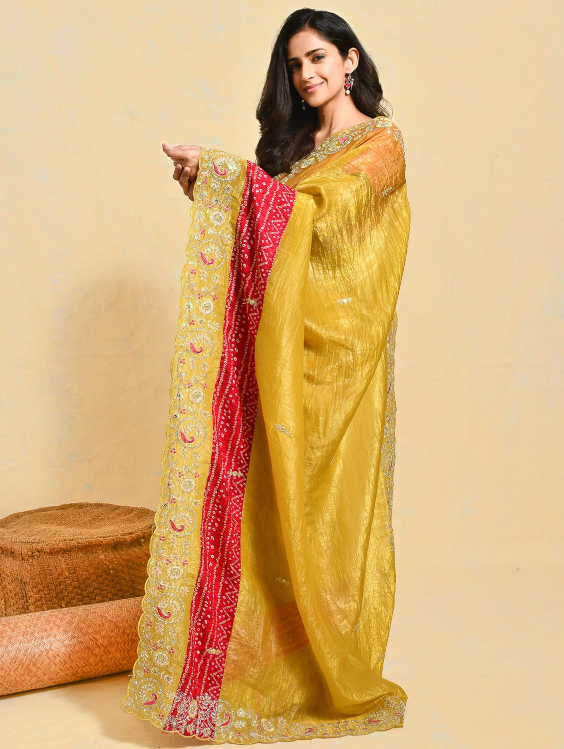 women solid with work embroidered saree with blouse - 21965585 - Standard Image - 1