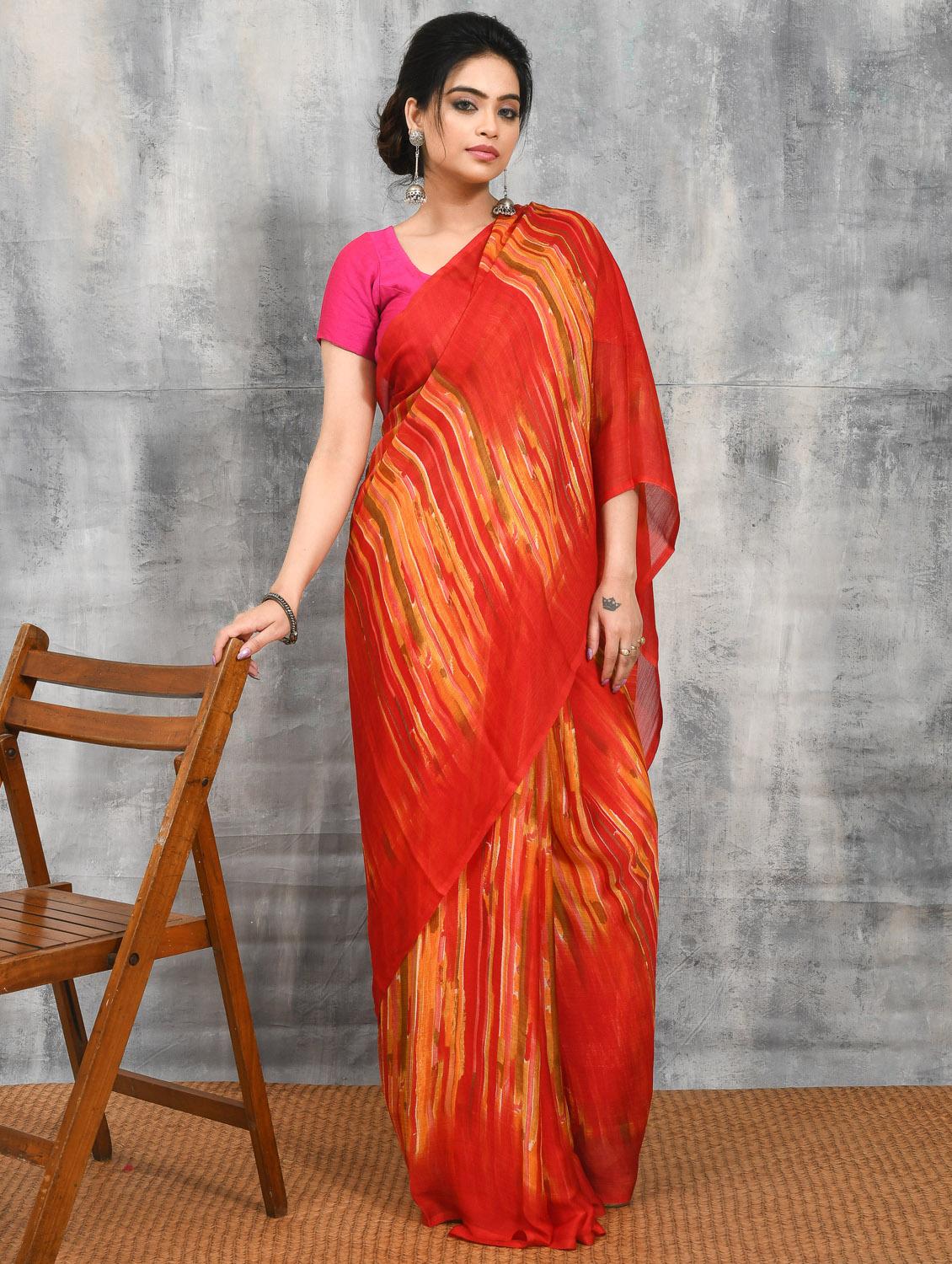 women printed casual wear saree with blouse - 21965589 -  Standard Image - 1