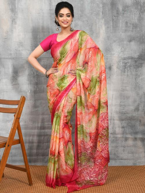 women printed casual wear saree with blouse - 21965591 -  Standard Image - 0