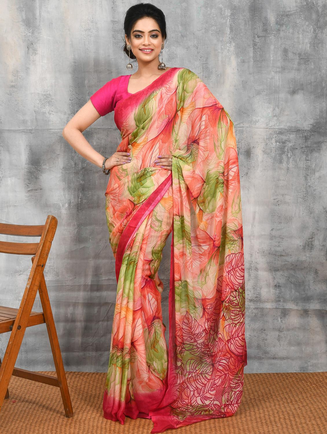 women printed casual wear saree with blouse - 21965591 -  Zoom Image - 0