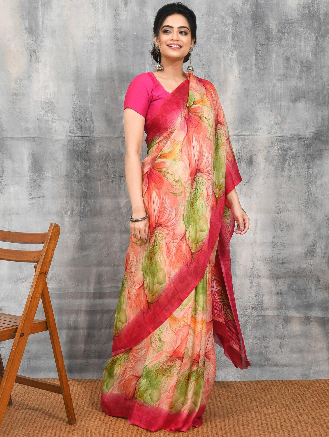women printed casual wear saree with blouse - 21965591 - Standard Image - 1