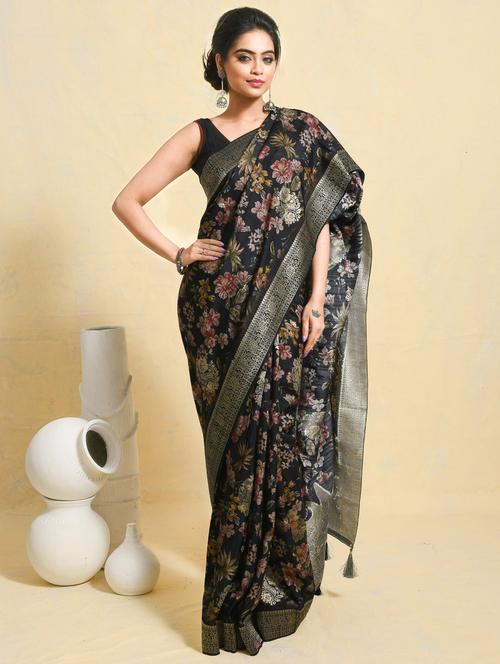 women floral printed bordered saree with blouse - 21965607 -  Standard Image - 0