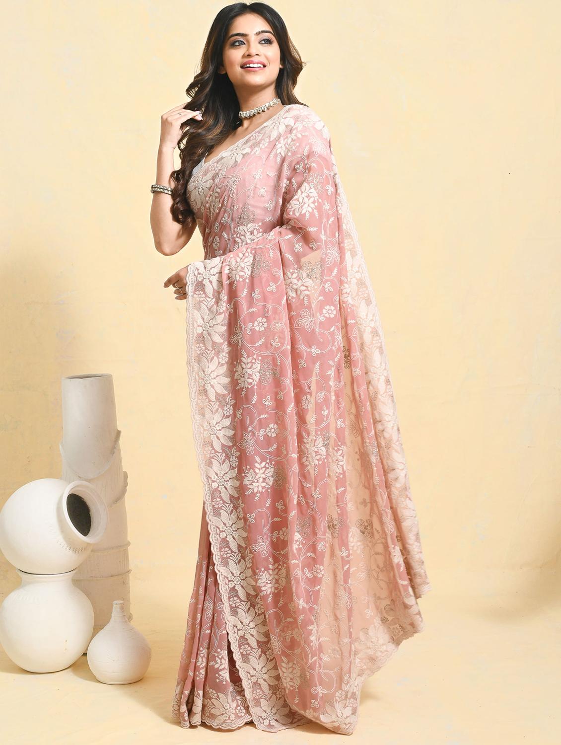 women solid with work embroidered saree with blouse - 21965622 - Standard Image - 1