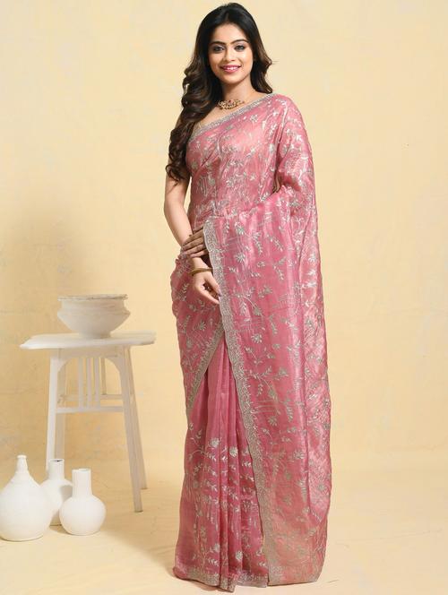 women solid with work embroidered saree with blouse - 21965625 -  Standard Image - 0