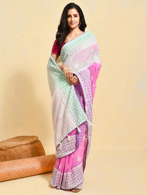women ombre printed embroidered saree with blouse - 21965629 -  Standard Image - 0