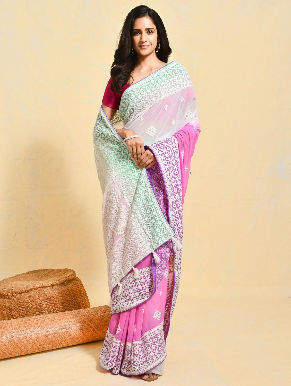 women ombre printed embroidered saree with blouse - 21965629 -  Zoom Image - 0