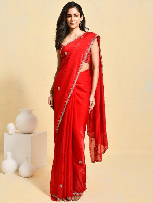women solid with work embellished saree with blouse - 21965636 -  Standard Image - 0
