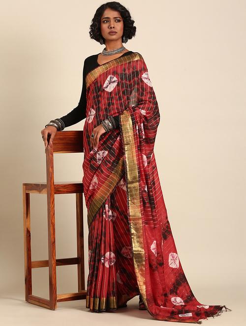 women bandhani printed saree with blouse - 21965655 - Standard Image - 0