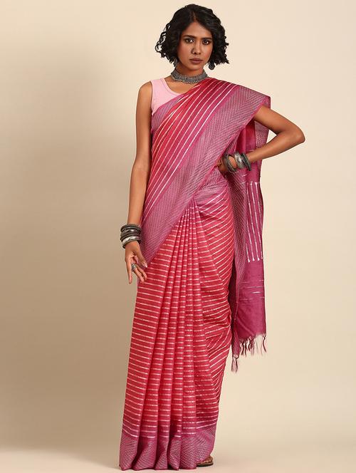 women striped bordered saree with blouse - 21965678 -  Standard Image - 0