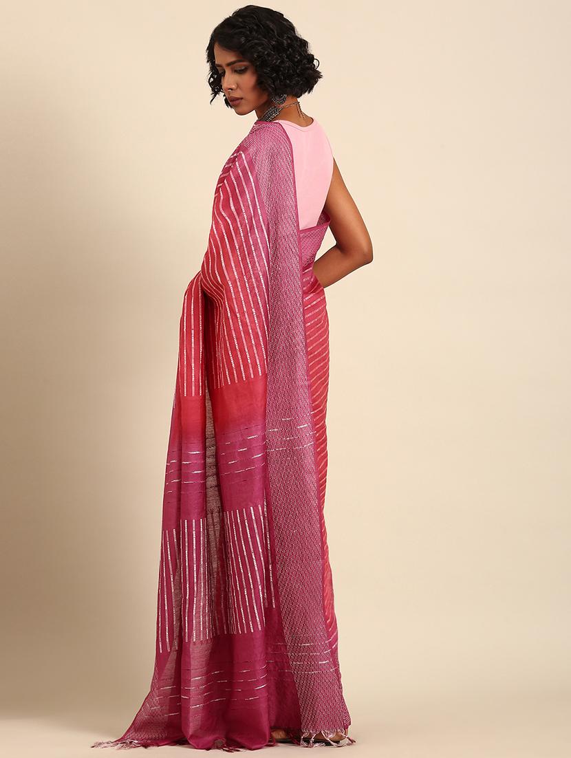 women striped bordered saree with blouse - 21965678 -  Standard Image - 1