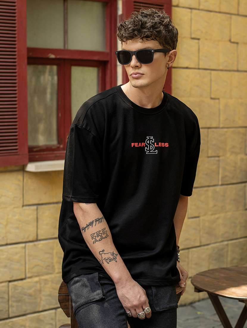 men front & back print round neck oversized t-shirt - 21965682 -  Standard Image - 1