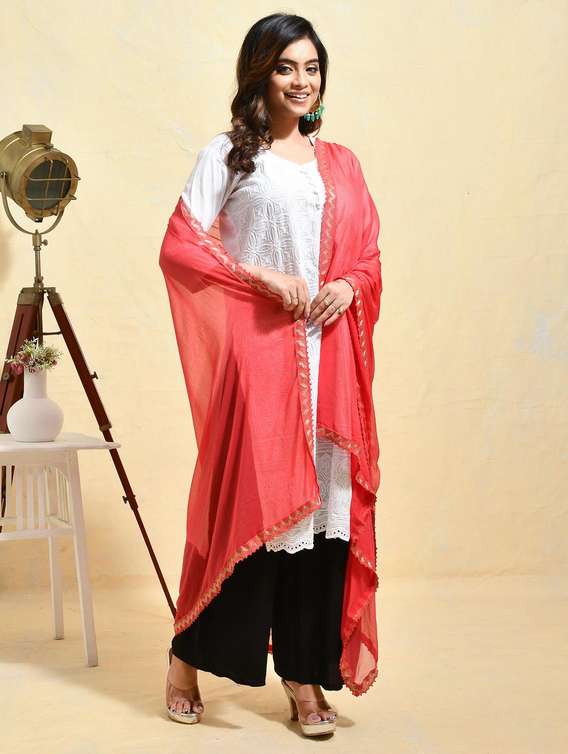 women solid embellished bordered dupatta - 21965706 -  Standard Image - 1