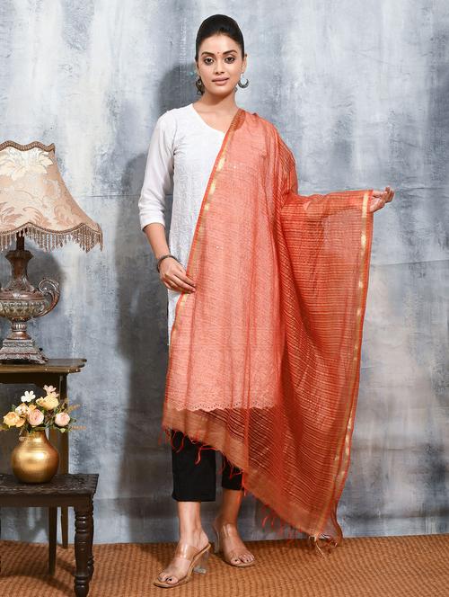 women orange striped dupatta - 21965735 -  Standard Image - 0