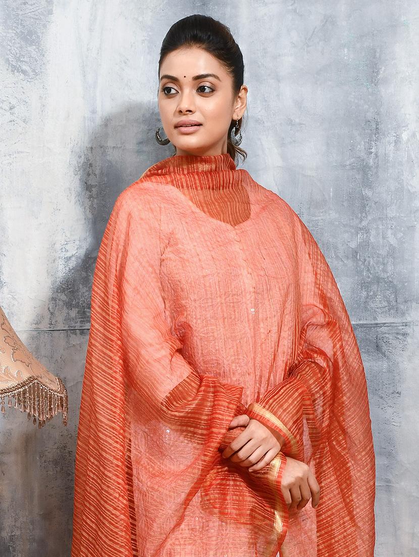 women orange striped dupatta - 21965735 - Standard Image - 4