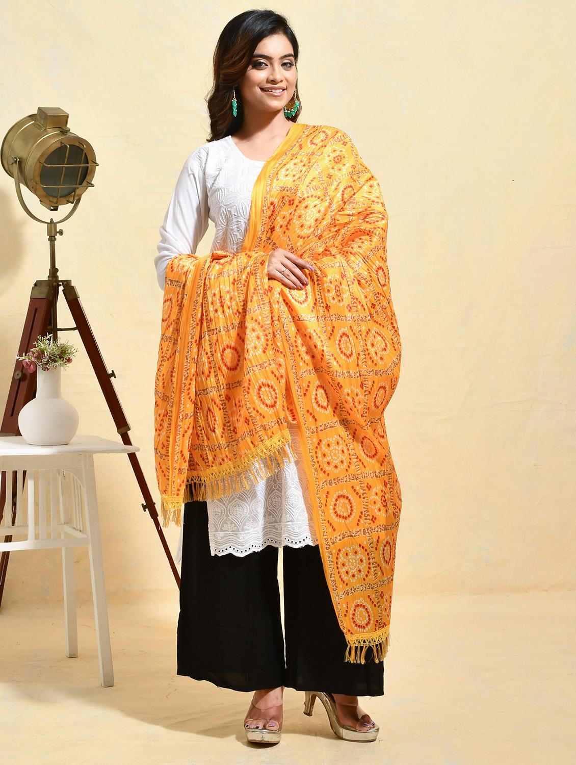 women yellow bandhani printed dupatta - 21965776 - Standard Image - 1