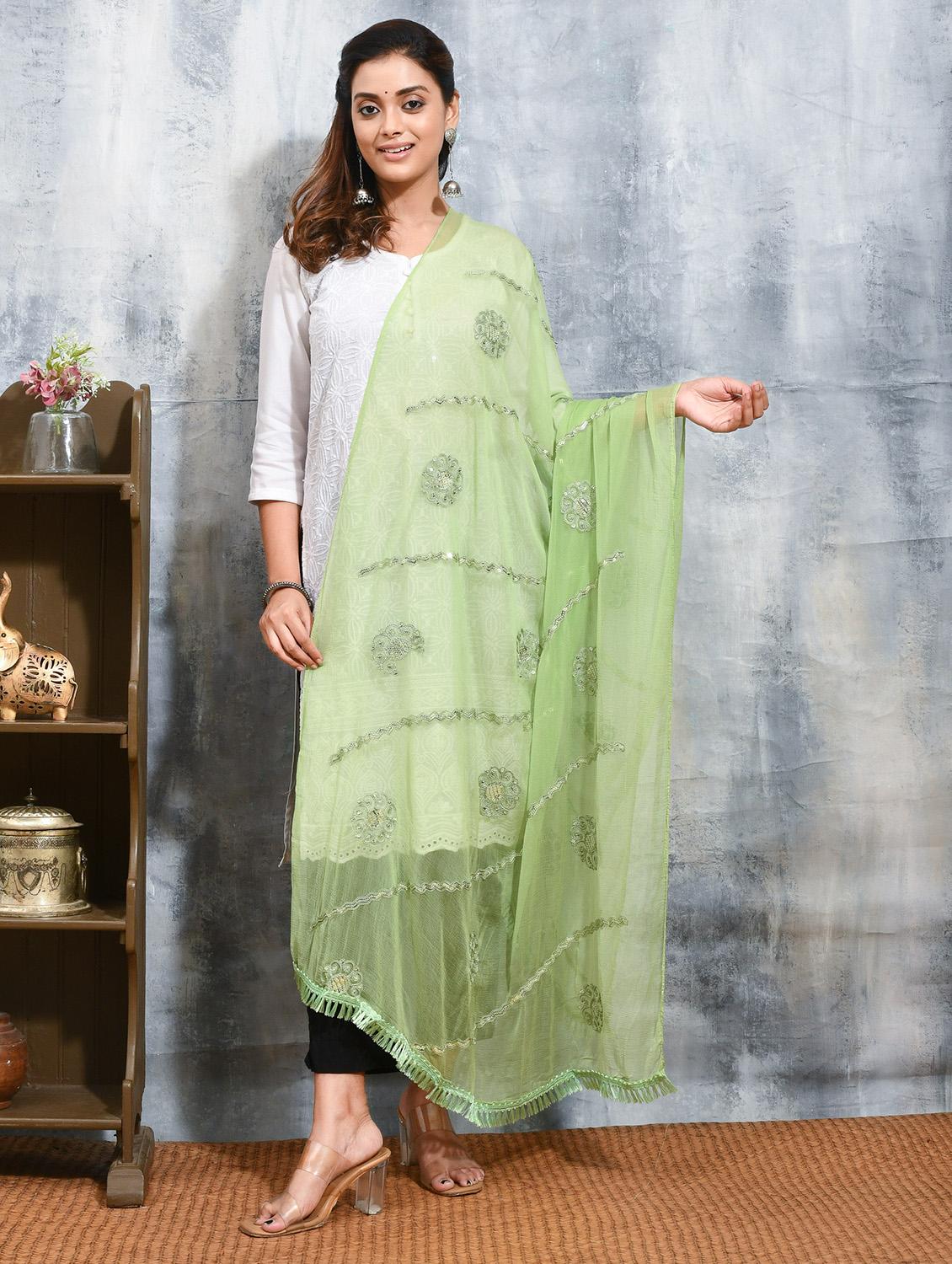 women solid with work embroidered dupatta  - 21965784 -  Standard Image - 1