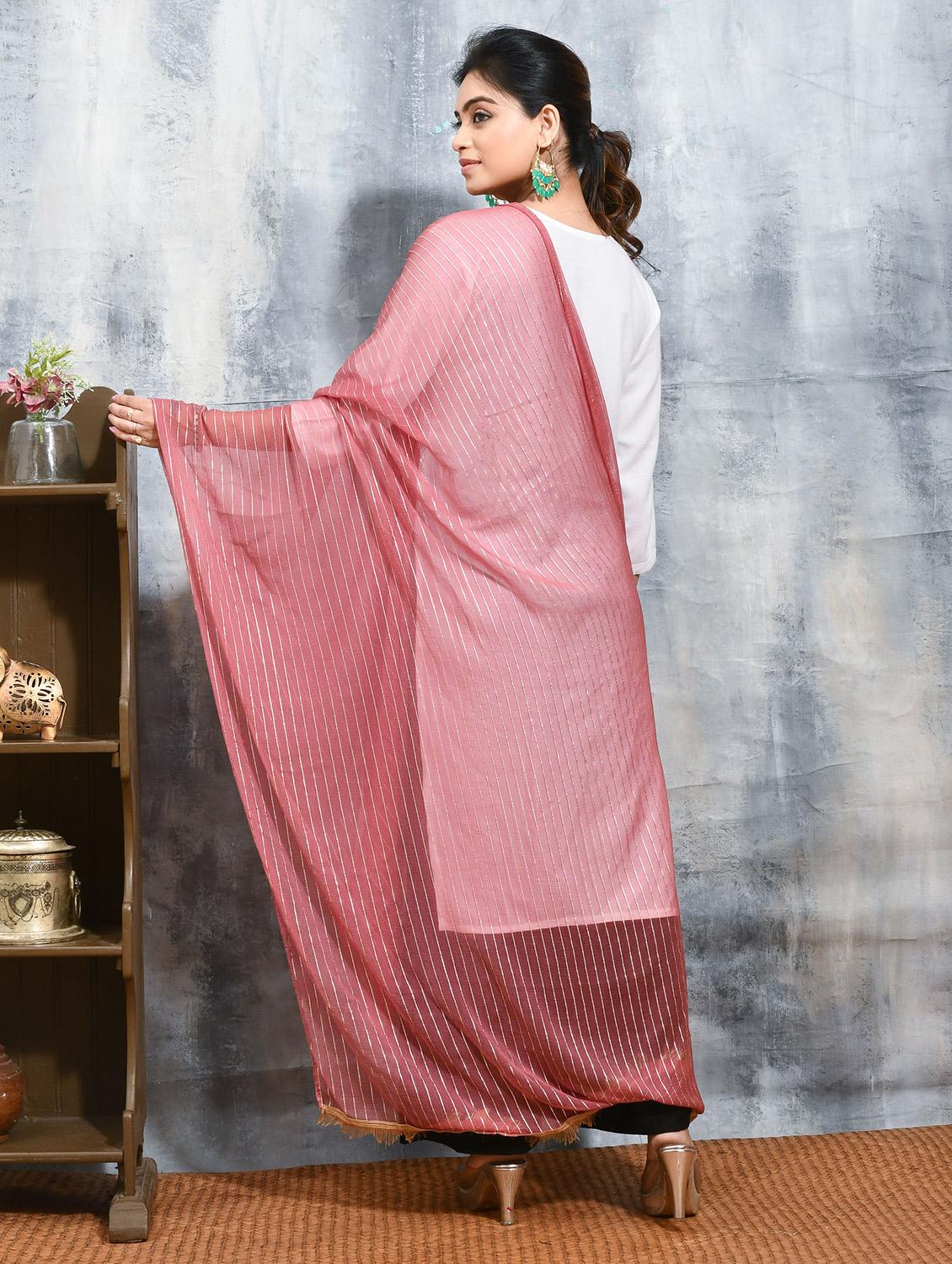 women pink striped dupatta - 21965787 - Standard Image - 4