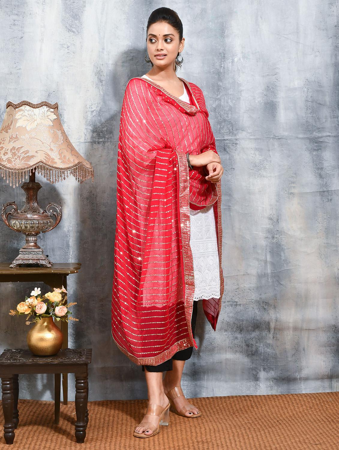 women solid with work embellished dupatta - 21965804 - Standard Image - 1