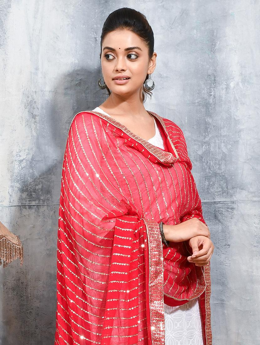 women solid with work embellished dupatta - 21965804 - Standard Image - 4