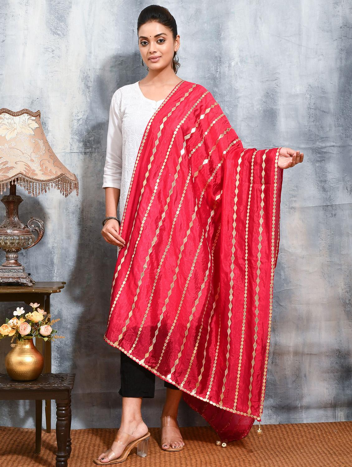 women solid with work embroidered dupatta - 21965817 - Zoom Image - 0