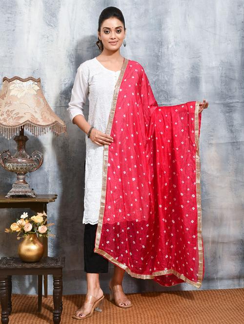 women pink bandhani printed dupatta  - 21965819 -  Standard Image - 0
