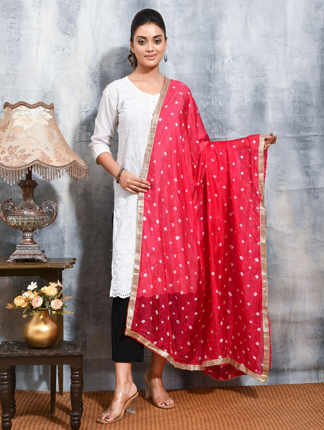 women pink bandhani printed dupatta  - 21965819 -  Zoom Image - 0