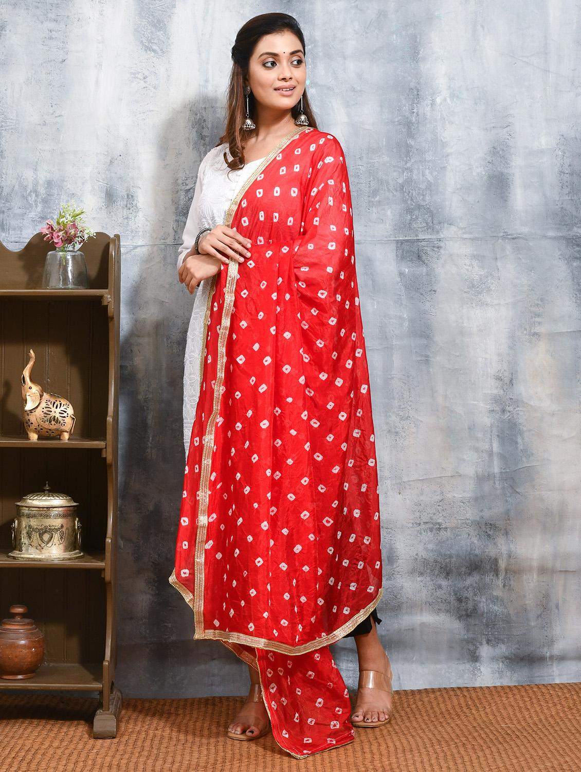 women red bandhani printed dupatta - 21965820 - Standard Image - 1