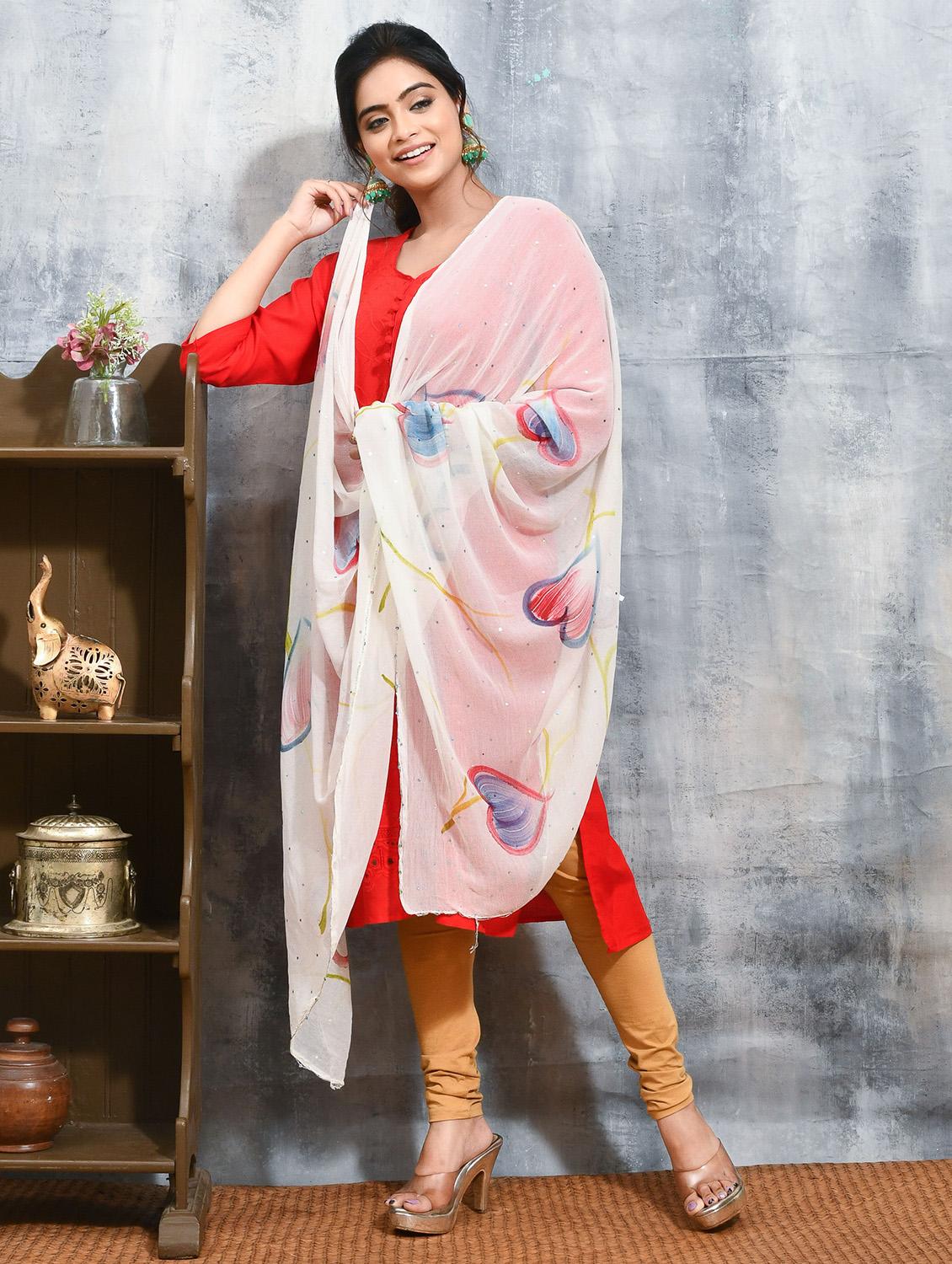 women white printed embellished dupatta - 21965853 - Standard Image - 1