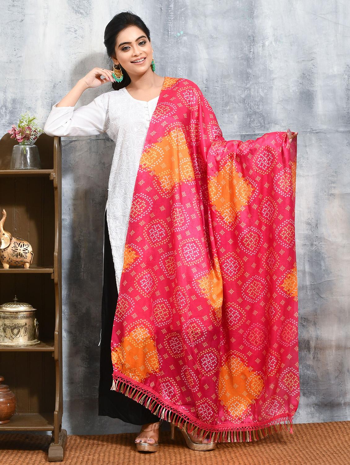 women pink bandhani printed dupatta  - 21965856 -  Zoom Image - 0