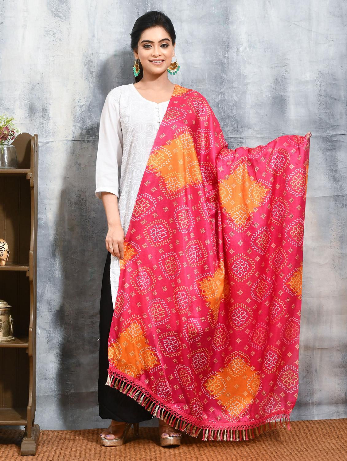 women pink bandhani printed dupatta  - 21965856 -  Standard Image - 1