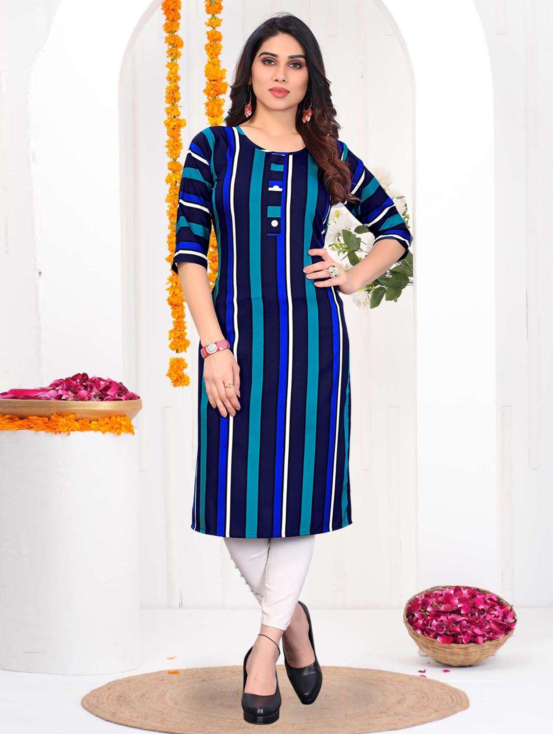multi colored crepe straight kurta