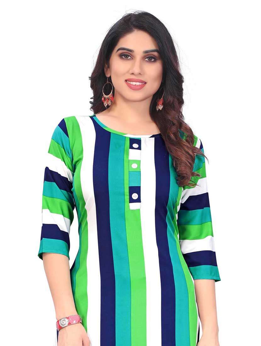 women striped three quarter sleeve straight kurta - 21965877 -  Standard Image - 4